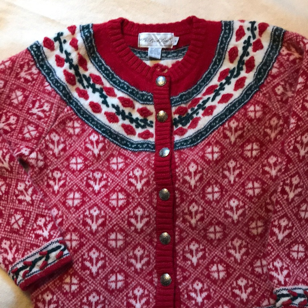 Vintage Red Wool Fair Isle Cardigan Sweater